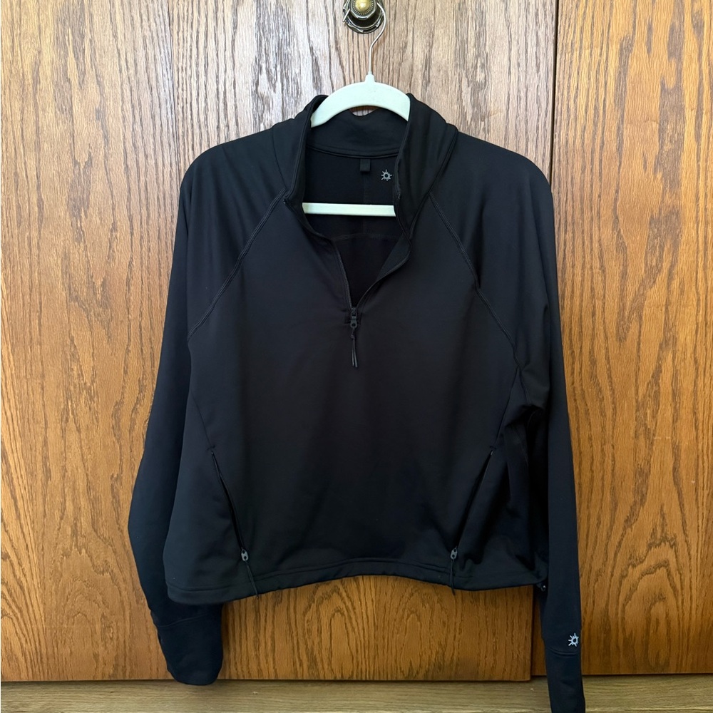 aerie Black Quarter-Zip Pullover Hoodie